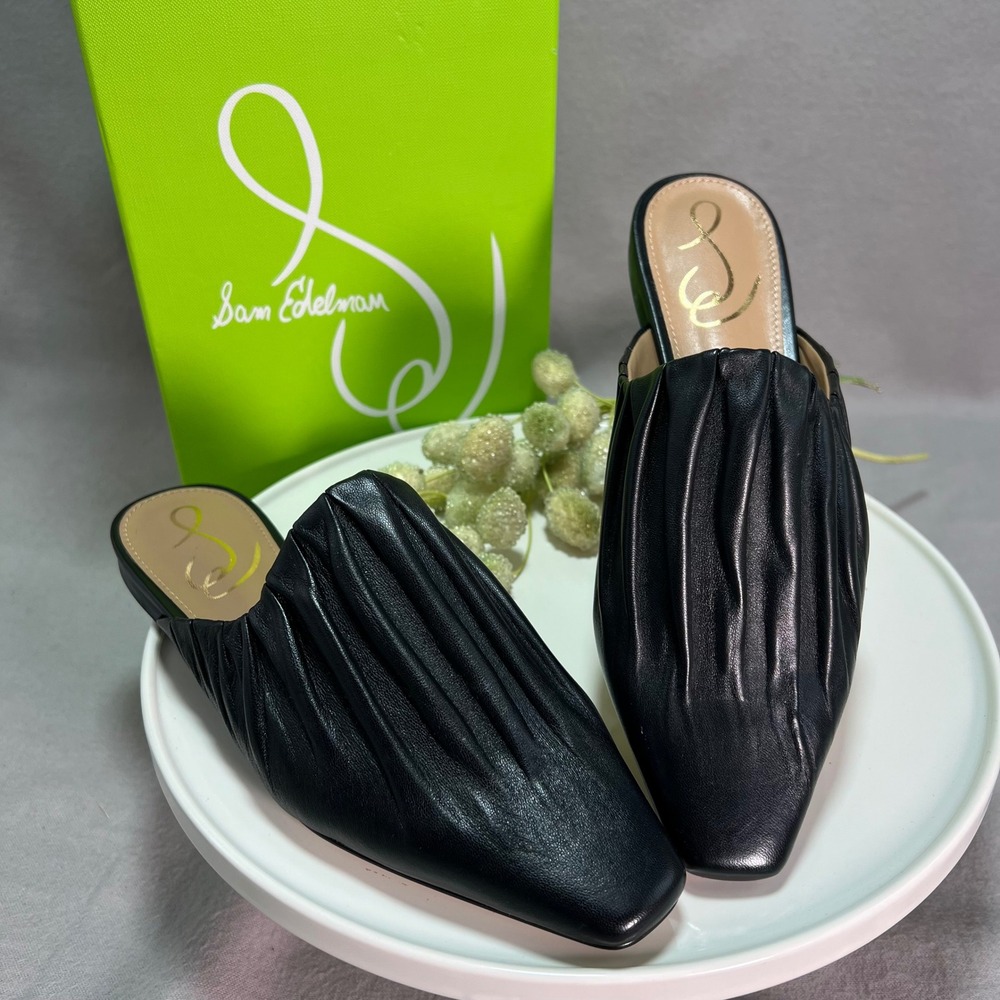 Sam Edelman Cecilia Black‎ Leather Modern Editorial Square Toe Mules 5M